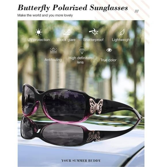Polarized Sunglasses for Women,  Butterfly Decoration -100% UV Protection main image 5